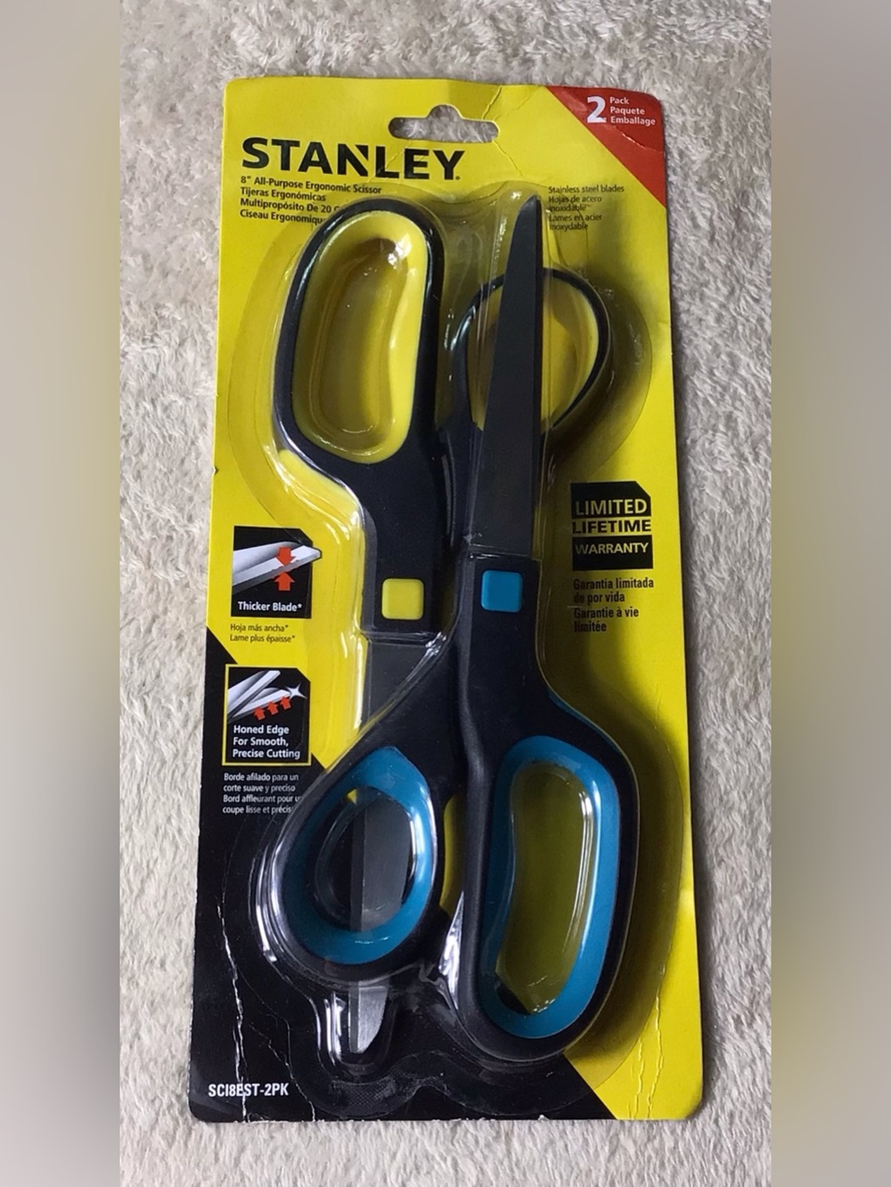 Stanley Black and Teal All-Purpose Ergonomic Scissors - 2 Pack